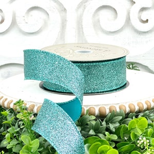 Teal Glitter Ribbon, D Stevens Vintage Glitter Ribbon, 1.5" Teal Glitter Ribbon, Teal Christmas Ribbon, Teal Easter Ribbon, Spring Ribbon