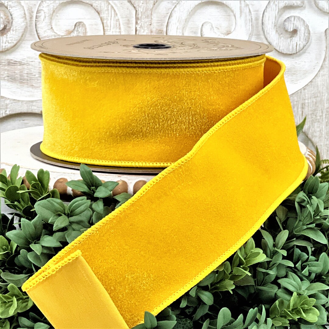Yellow Velvet Ribbon, D Stevens Ribbon, Yellow Ribbon, Fall Ribbon, Wired Velvet Ribbon, Wreath