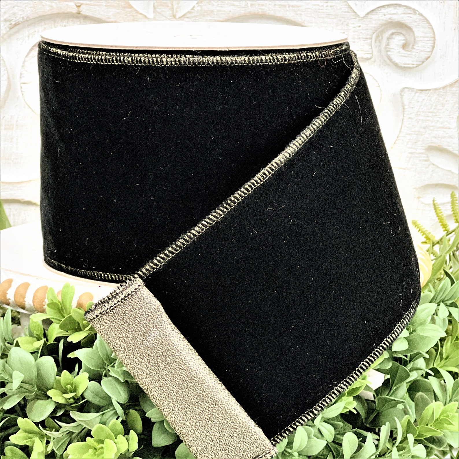 Black Velvet Ribbon: 4-inch, Metallic Gold Back, Regency Style - Etsy