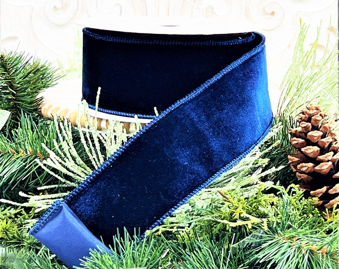 Navy Blue Velvet Ribbon 2.5 Inch Velvet Ribbon Two Sided Etsy