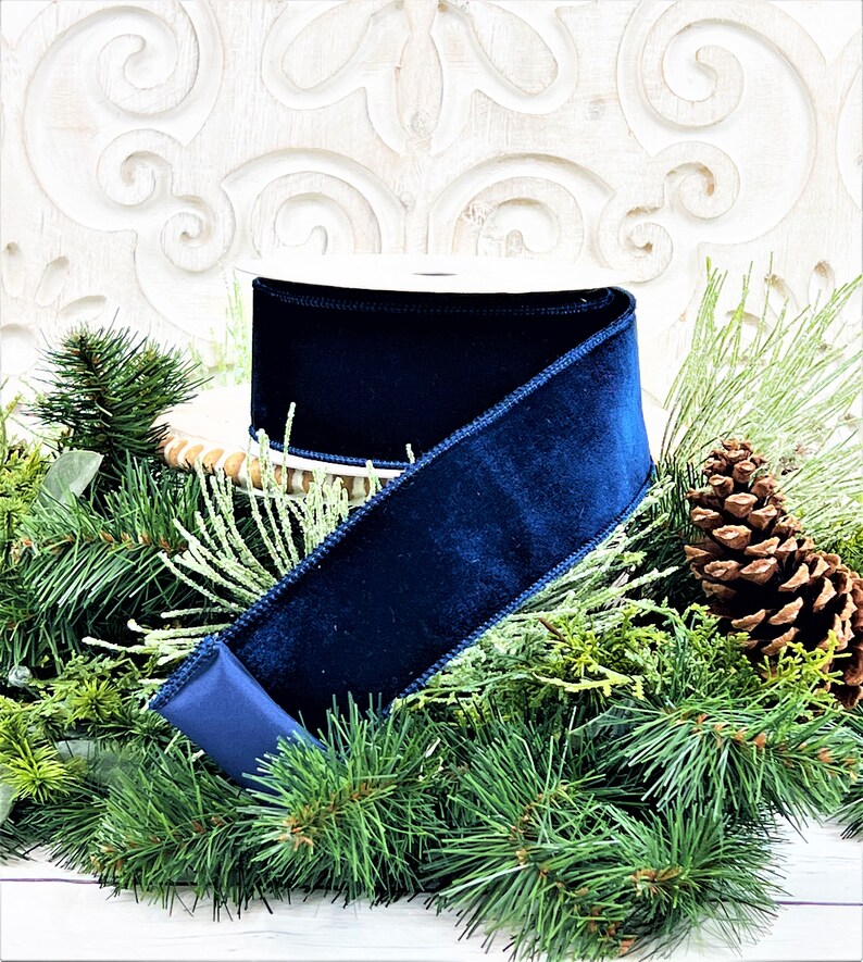 Navy Blue Velvet Ribbon 2.5 Inch Velvet Ribbon Two Sided Etsy