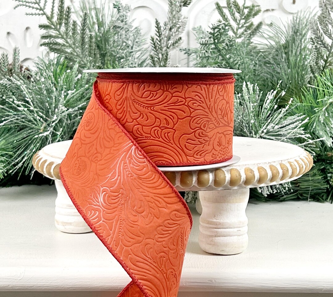 Rust Orange Embossed Floral Ribbon: Autumn Wedding Decor - Etsy