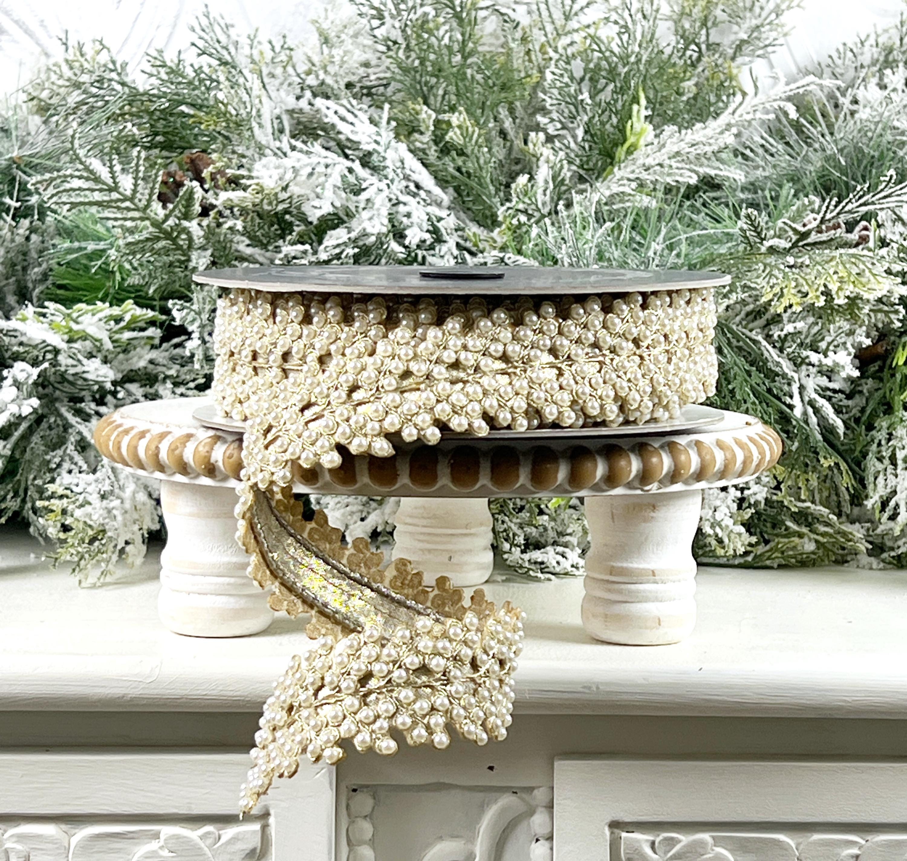 Mesh Ribbon Vine Pearl Vine Ribbon, Jeweled Ribbon, Pearl and Platinum Ribbon, Farrisilk ...