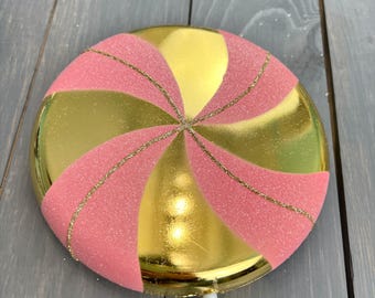 Farrisilk Pink and Gold Candy Couture Lollipop Pick - Elegant Holiday and Party Decor Accent