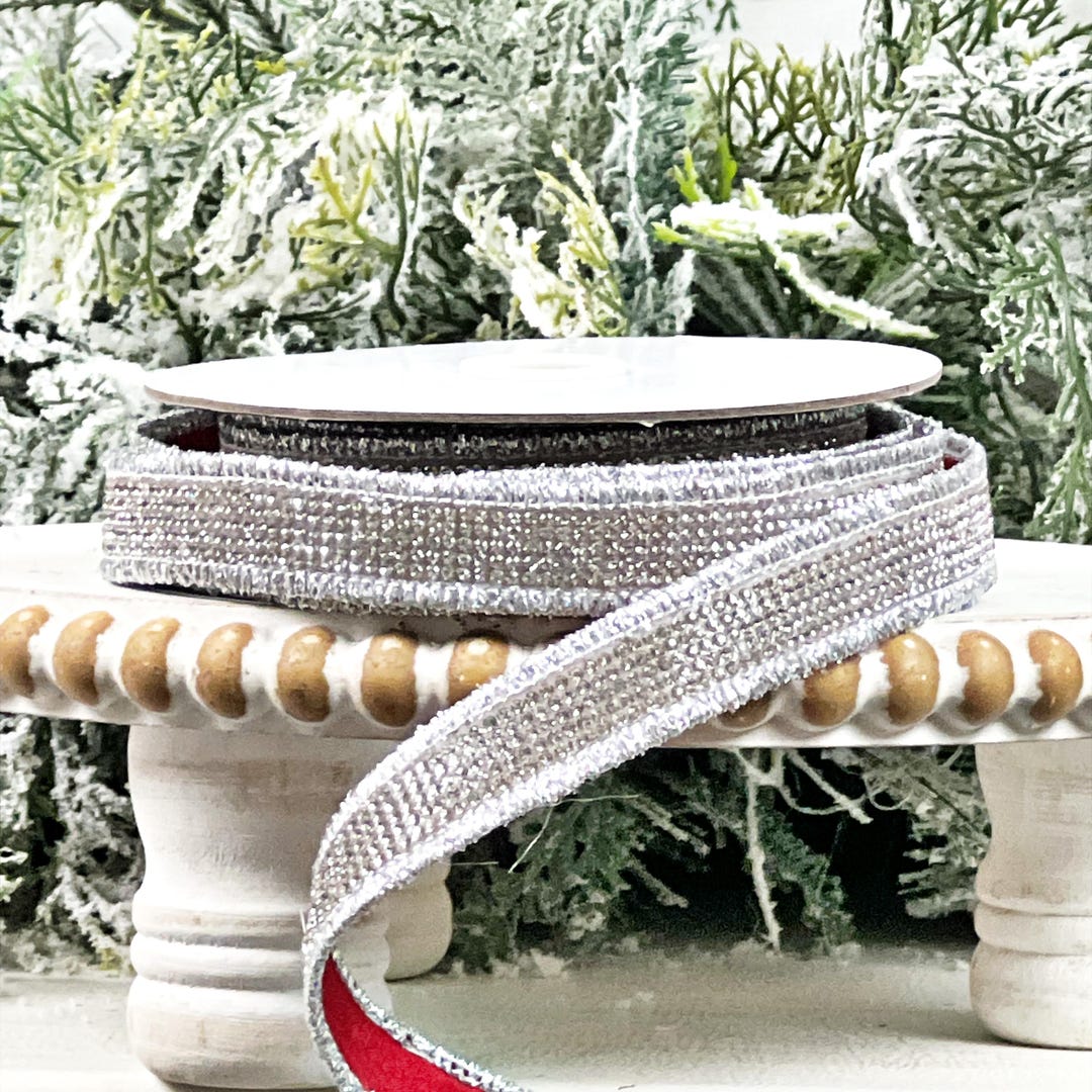 Silver Rhinestone Ribbon: Red Satin Back, Wired Edge - Etsy