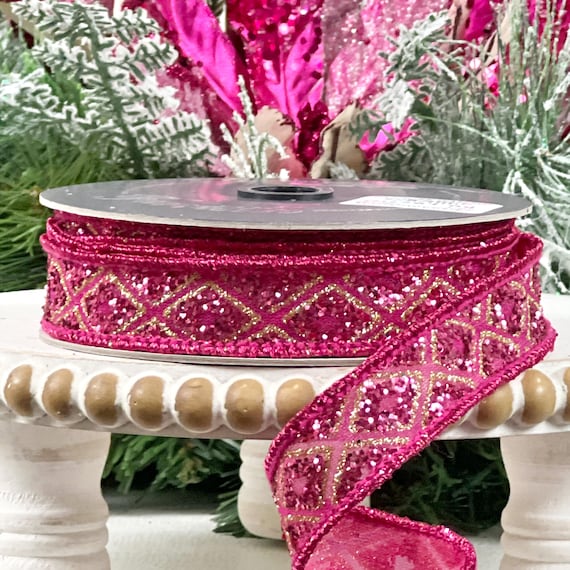 Farrisilk Hot Pink Diamond Ribbon: Glittered Holiday Decor