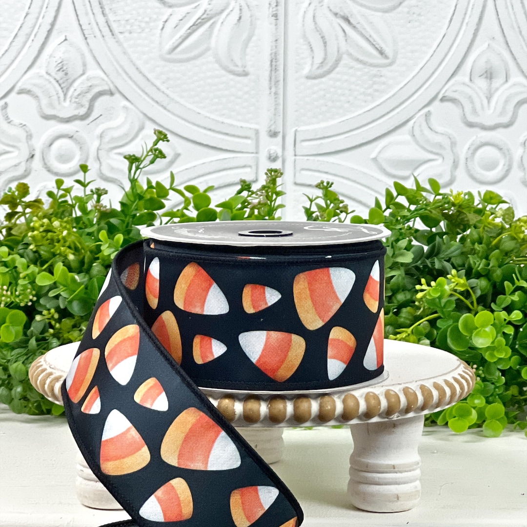Corn Ribbons Farrisilk Candy Corn Halloween Ribbon, Black Designer Ribbon, Holiday ...
