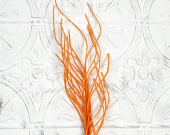 Orange Glitter Twig Spray, 24" Fall & Halloween Wreath Attachment, Autumn Floral Stem