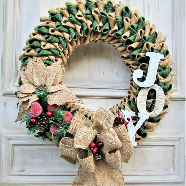 Christmas Joy Wreath, Christmas Decoration, Farmhouse Wreath, Front Porch Decor, Holiday Wreath