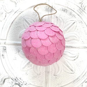 Pink Felt Ball Ornament | 5&quot; Glittered Holiday Accent for Wreaths | Soft Christmas Decor for Floral & DIY Design | Pink Christmas Ornament