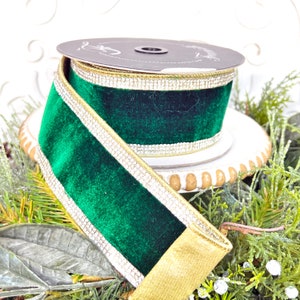 Farrisilk smaragdgroen lint met winterdiamanten - fluwelen strassversiering met juwelen voor een elegant decor