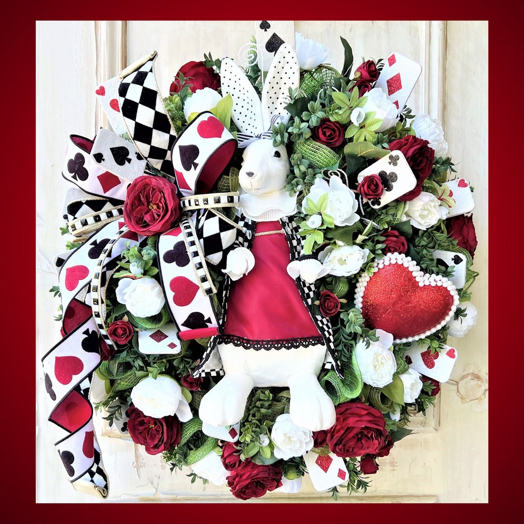 Queen of Hearts Wreath, White Rabbit Wreath, Easter Bunny Wreath