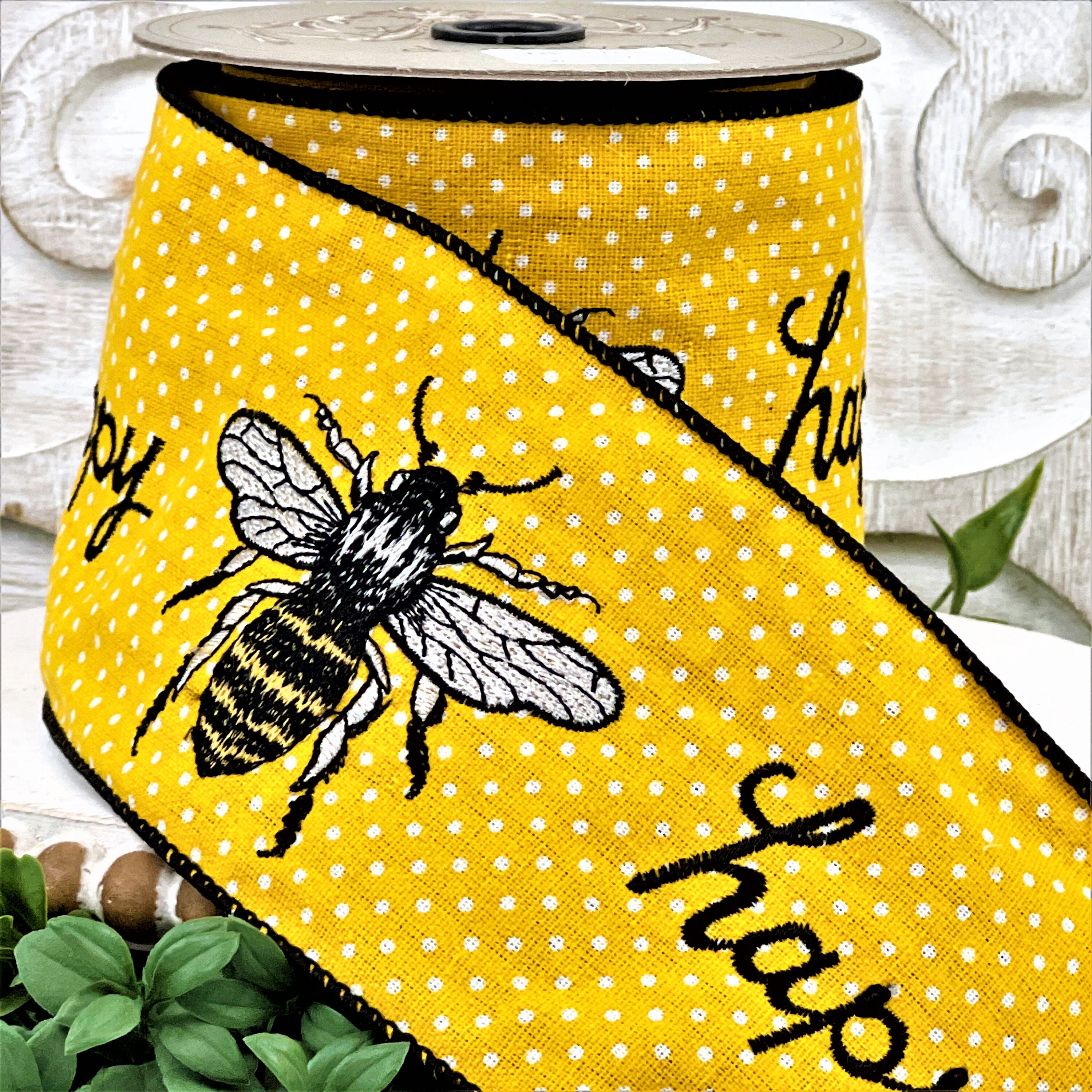 Embroidered Bee Ribbon: Yellow Polka Dot Wired Spring Decor - Etsy