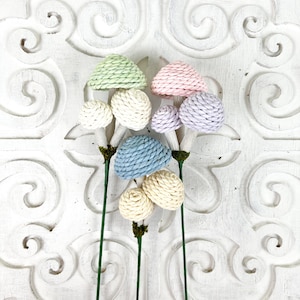 12 Inch Pastel Woven Mushroom Pick, Natural Rope Mushrooms, Rustic Woodland Decor, Fairy Garden Accent, Spring Home Decor, Paste Mushroom