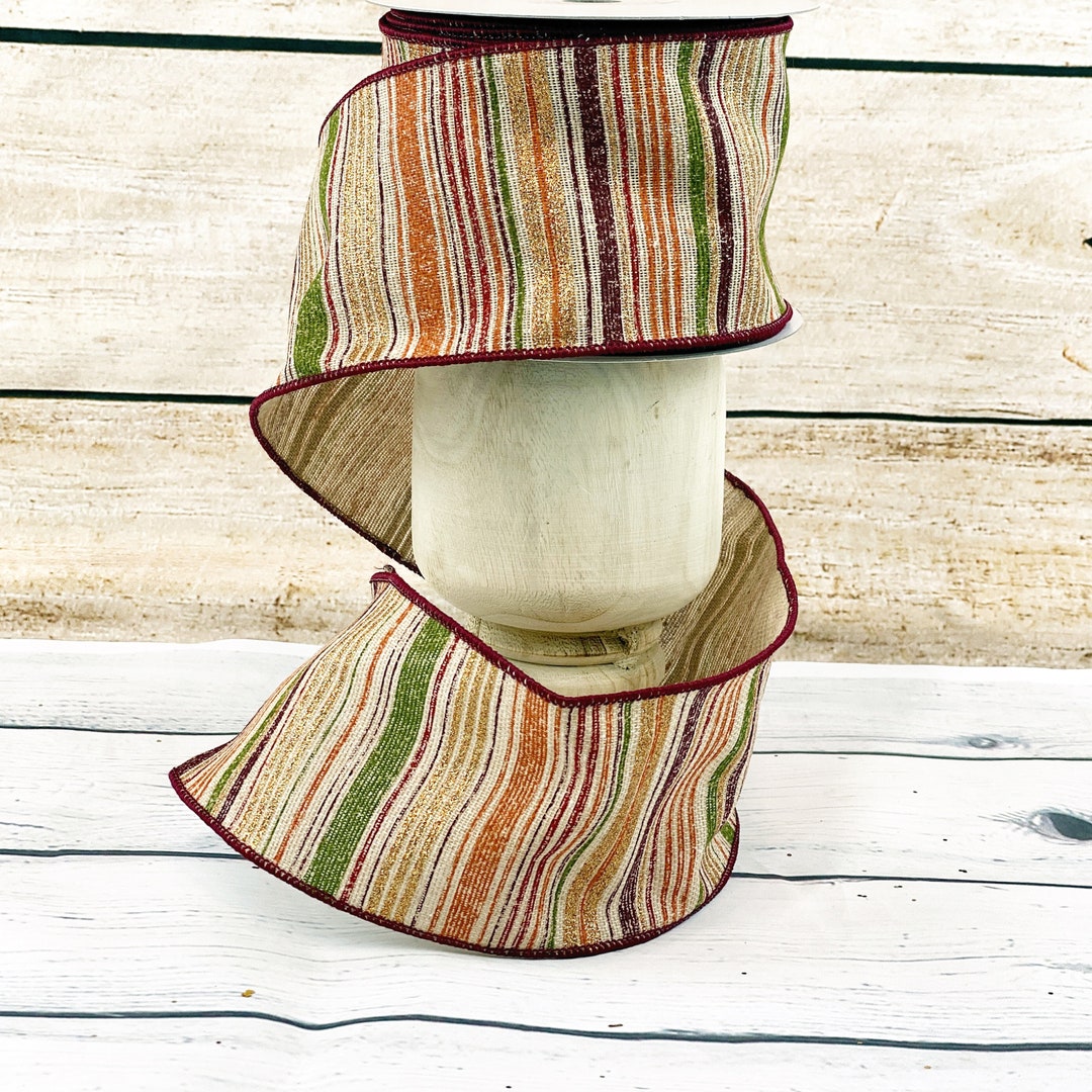 Fall Striped 4 Inch Wired Ribbon: Textured Autumn Wreath Making - Etsy