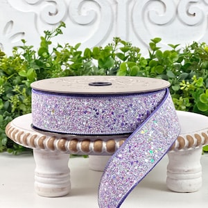 D. Stevens Lavender Sugar Plum Glitter Ribbon, Purple Glitter Ribbon, Lavender Glitter Ribbon, Spring Ribbon, 1.5&quot; Wired Ribbon,