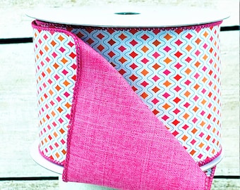 Hot Pink Disco Diamond Ribbon - 4 Inch Wired Farrisilk Ribbon