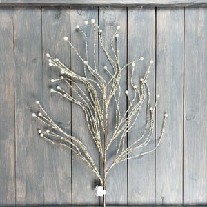 Farrisilk Glittered Pearly Willow Spray - Luxurious 37&quot; Designer Christmas Floral Pick in Platinum & Ivory
