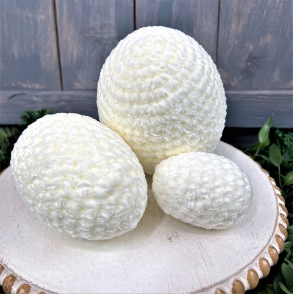 Crochet Easter Eggs: White Yarn Fabric Eggs, Spring Decor