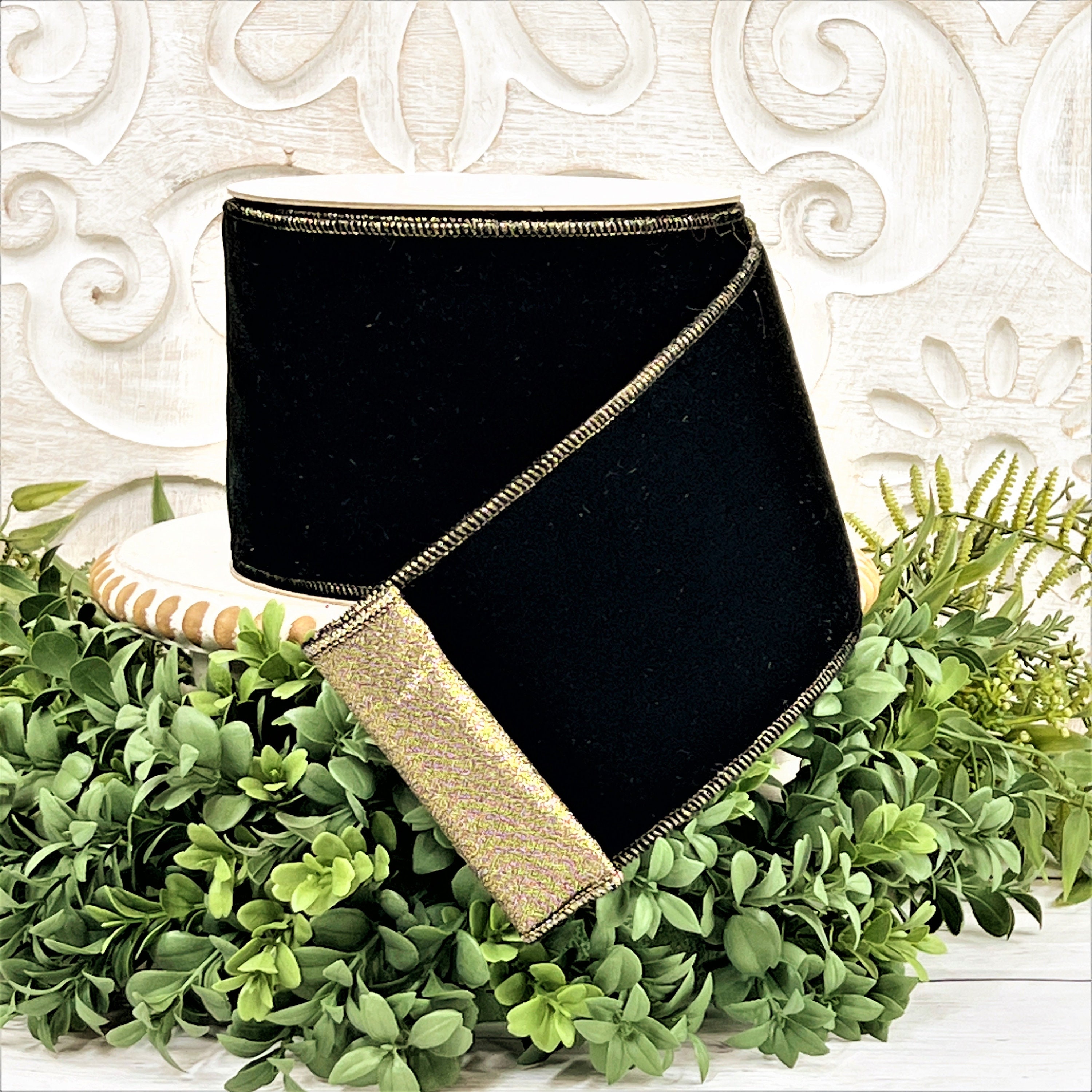 Black Velvet Ribbon: 4-inch, Metallic Gold Back, Regency Style - Etsy