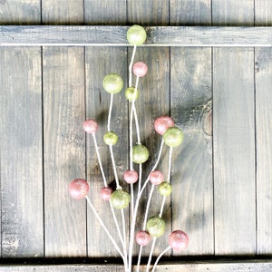 31" Glitter Cotton Candy Ball Spray, Pink and Mint Green Ball Spray, Pink and Mint Floral Spray,  Wreath Attachment, Candy Theme Floral Stem