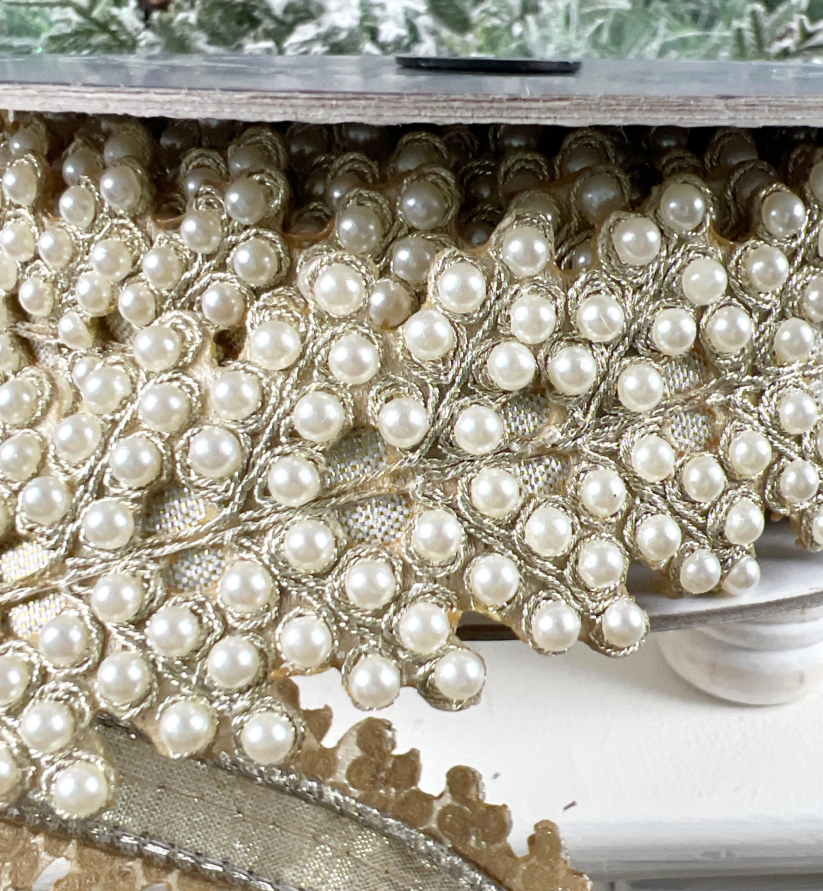 Jewled Ribbon Pearl Vine Ribbon, Jeweled Ribbon, Pearl and Platinum Ribbon, Farrisilk ...