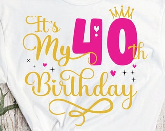 It's My 40th Birthday SVG, Forty Years Old Birthday Girl svg, My 40 Birthday Svg, 40 Year Old Happy Birthday Cutting Silhouette Files