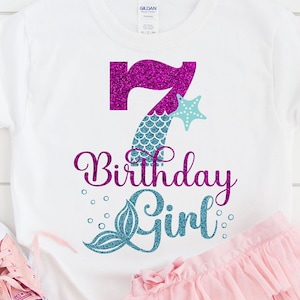 Mermaid Girl Birthday SVG, 7 Mermaid Birthday Girl Svg, 7th Year Old Birthday Girl, Seventh Birthday Girl Svg Cutting Silhouette File