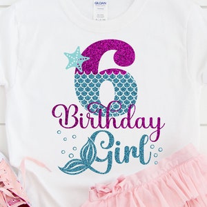 Mermaid Girl Birthday SVG, 6 Mermaid Birthday Girl Svg, 6th Year Old Birthday Girl, Sixth Birthday Girl Svg Cutting Silhouette File