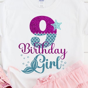 Mermaid Girl Birthday SVG, 9 Mermaid Birthday Girl Svg, 9th Year Old Birthday Girl, Neunter Geburtstag Mädchen Svg Silhouette Datei