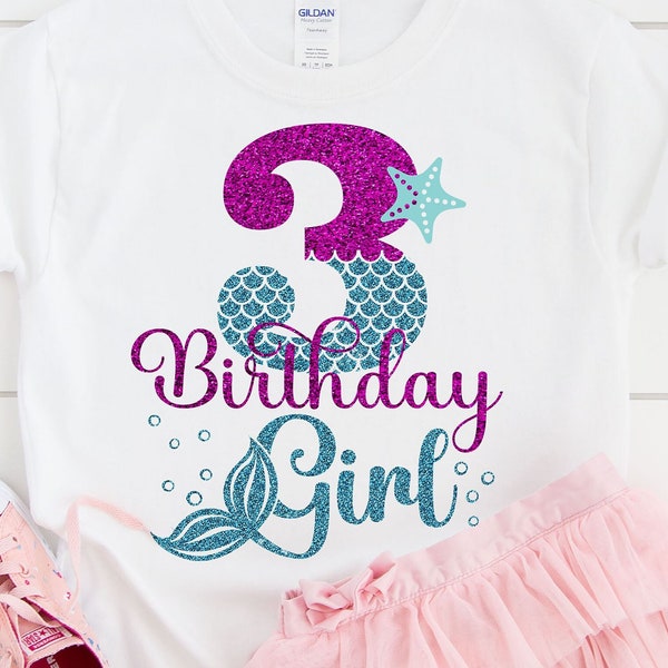 Mermaid Girl Birthday SVG, 3 Mermaid Birthday Girl Svg, 3rd Year Old Birthday Girl, Three Birthday Girl Svg Cutting Silhouette File