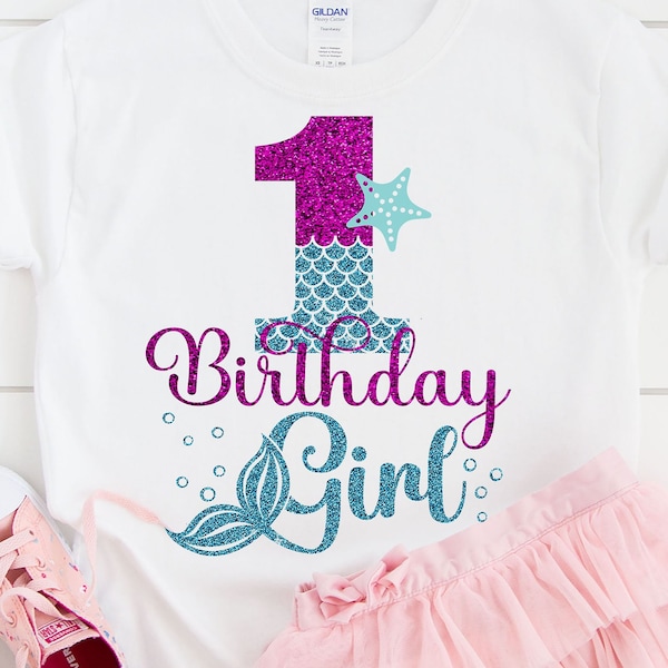 Mermaid Girl Birthday SVG, 1 Mermaid Birthday Girl Svg, 1st Year Old Birthday Girl, One Birthday Baby Svg Cutting Silhouette File