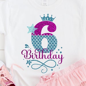 Mermaid Birthday SVG, 6 Mermaid Birthday Girl Svg, 6th Year Old Birthday Girl, Six Birthday Girl Svg Cutting Silhouette File