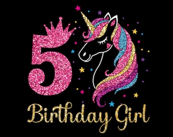 Unicorn 5 Years Birthday Girl SVG - 5th Birthday Unicorn Svg, 5 Years Unicorn Birthday Girl Svg, Birthday Cutting SVG Silhouette Custom File