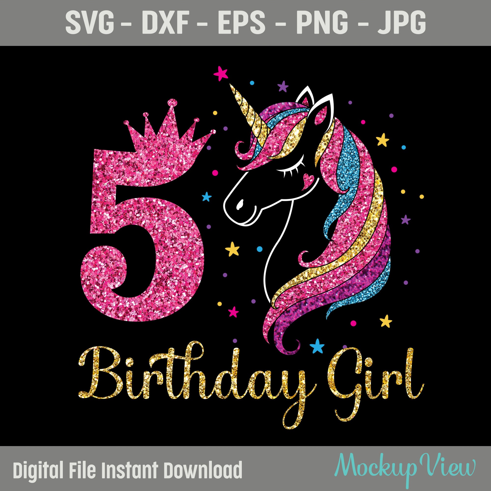 Five Birthday Svg Unicorn Birthday Svg clipart instant download 5th