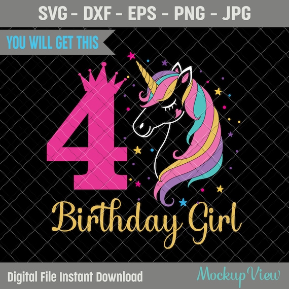 Licorne 4 ans anniversaire fille SVG 4ème anniversaire licorne svg, 4 ans  licorne fille danniversaire svg, coupe danniversaire SVG silhouette fichier  personnalisé -  France