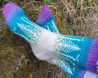 Tree Socks PDF Colourwork Stranded Knitting Pattern