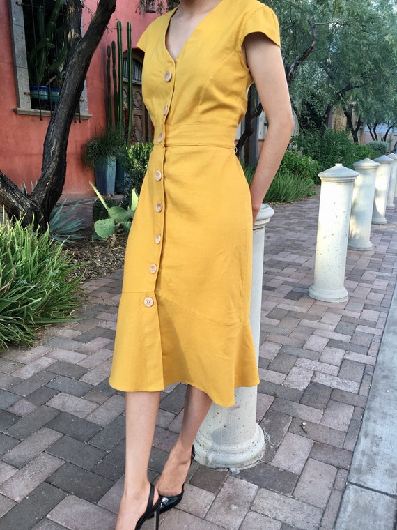 yellow button dress