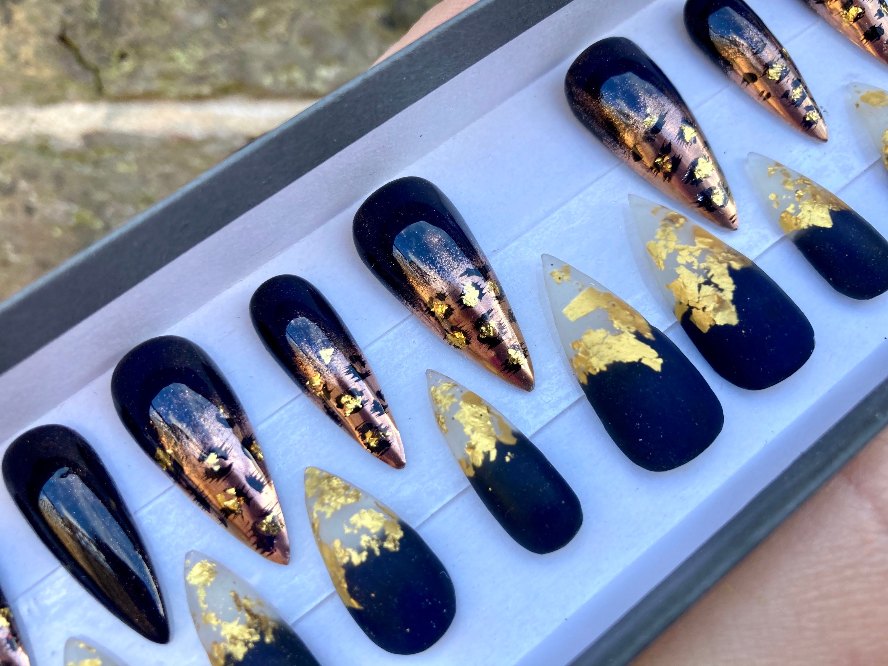 Matte black stiletto Press on Nails False Nails Stick on Etsy