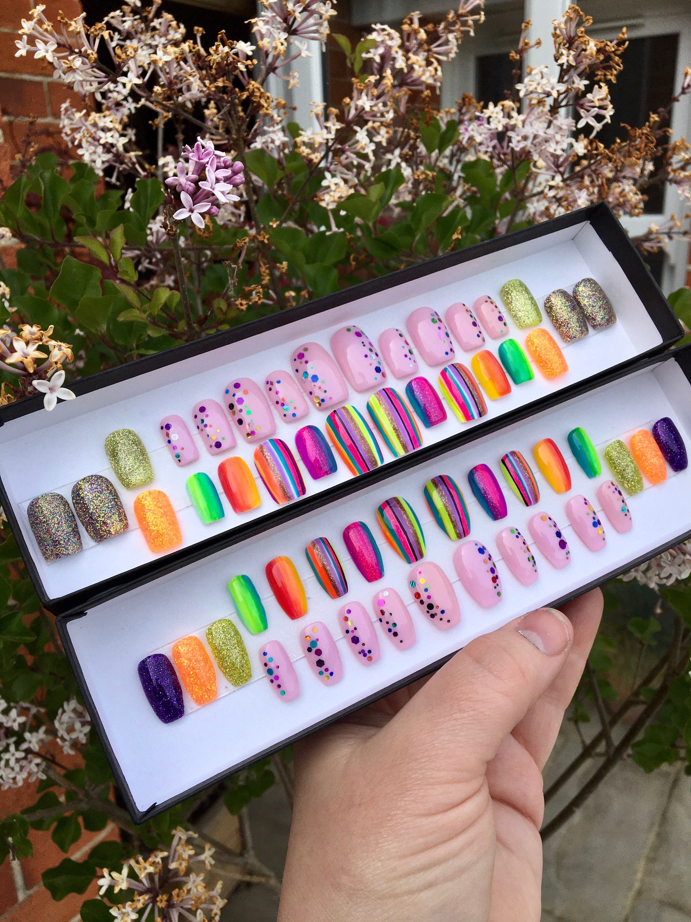 Bright nail set Press on Nails False Nails Stick on Etsy