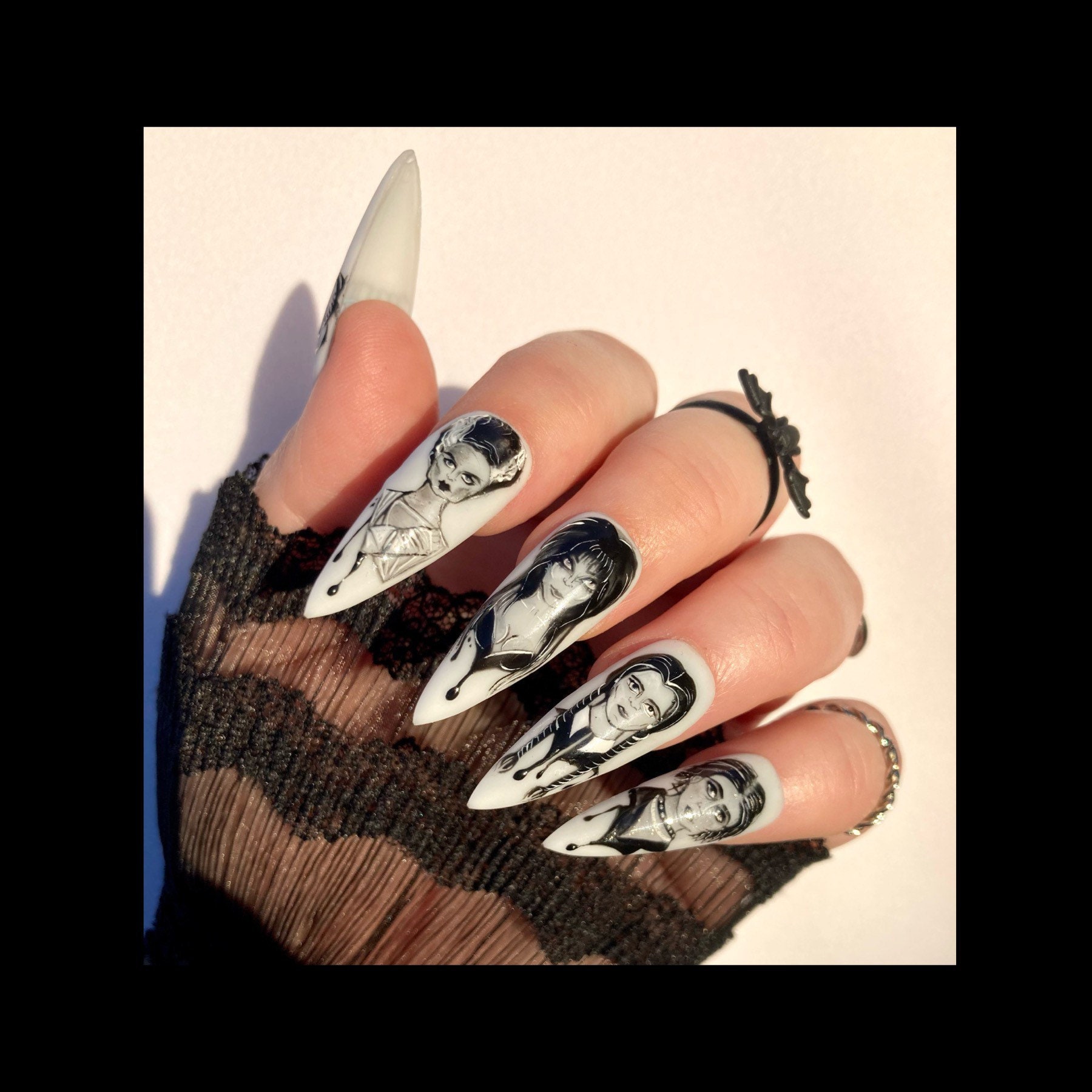 Halloween nails Press on black gothic queens Coffin nails | Etsy