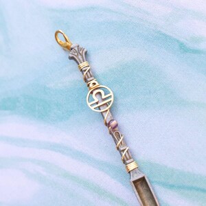 Mini spoon pendant jewelry with Libra charm with purple bead, Libra charm mini spoon pendant with purple bead, Libra shovel with purple bead