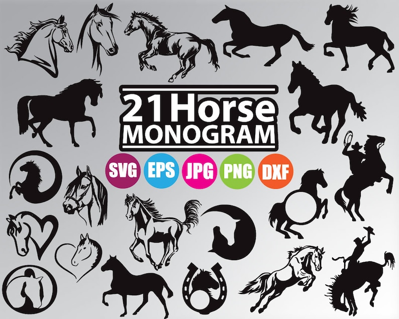 Commercial Use Personal Horse Monogram Set svg dxf png jpg eps files Clipart Digital Clip Art Graphics