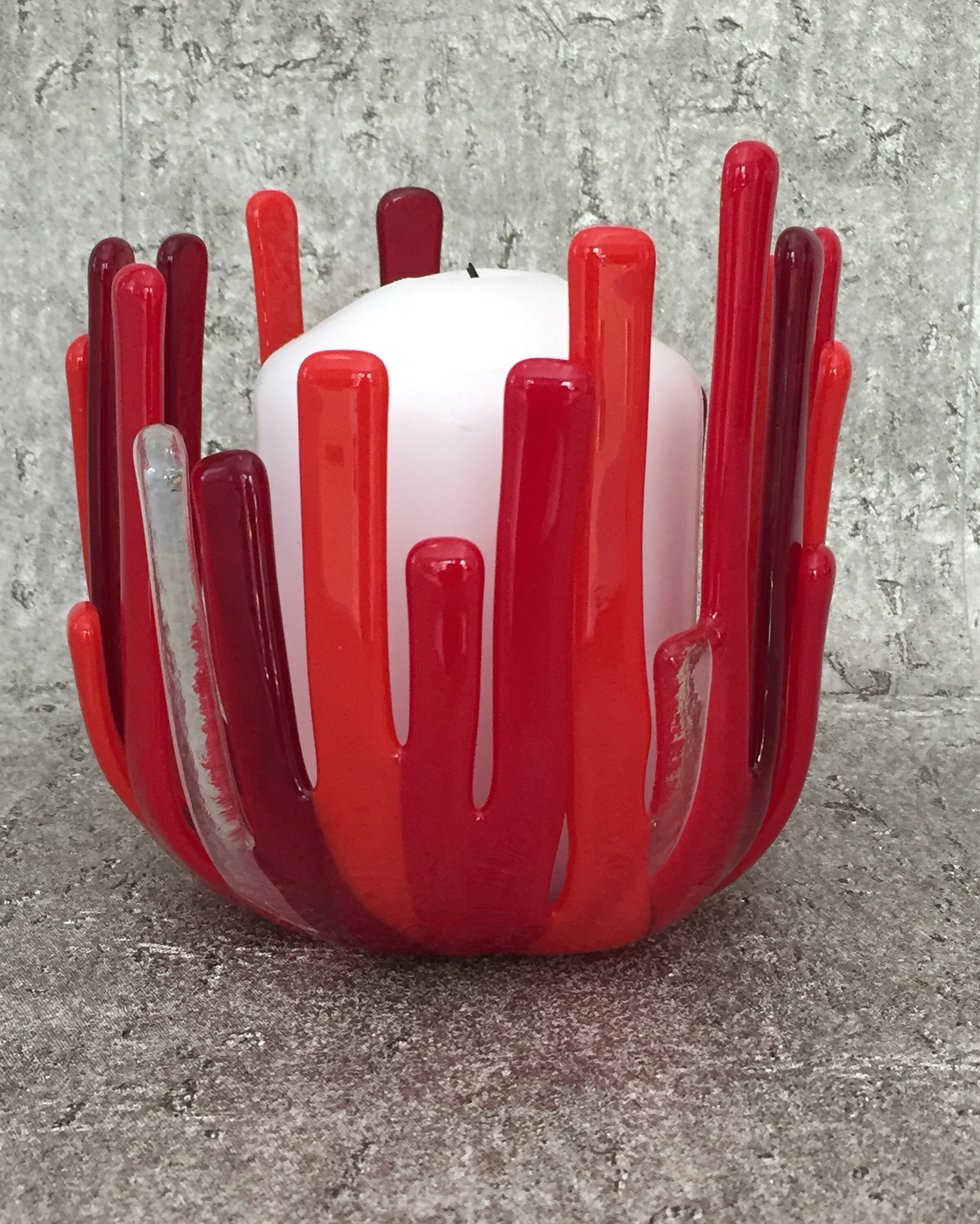 Large Red Fused Glass Candle Holders Handmade Contemporary Etsy