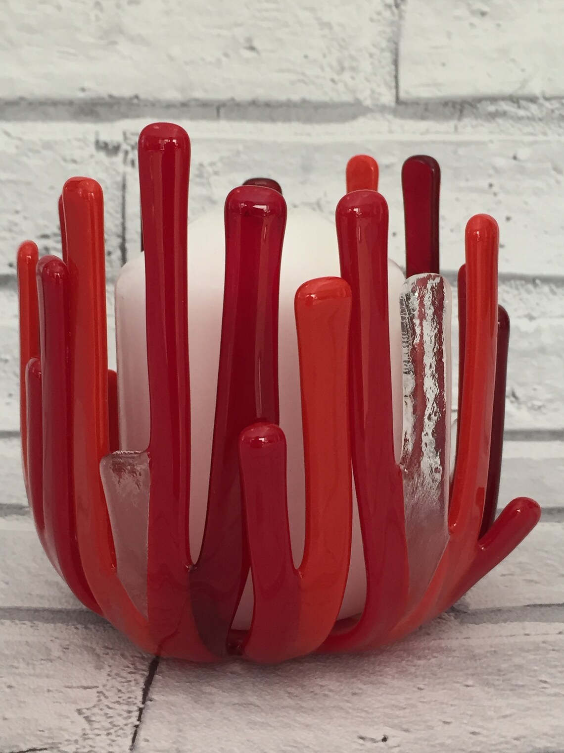 Large Red Fused Glass Candle Holders Handmade Contemporary Etsy