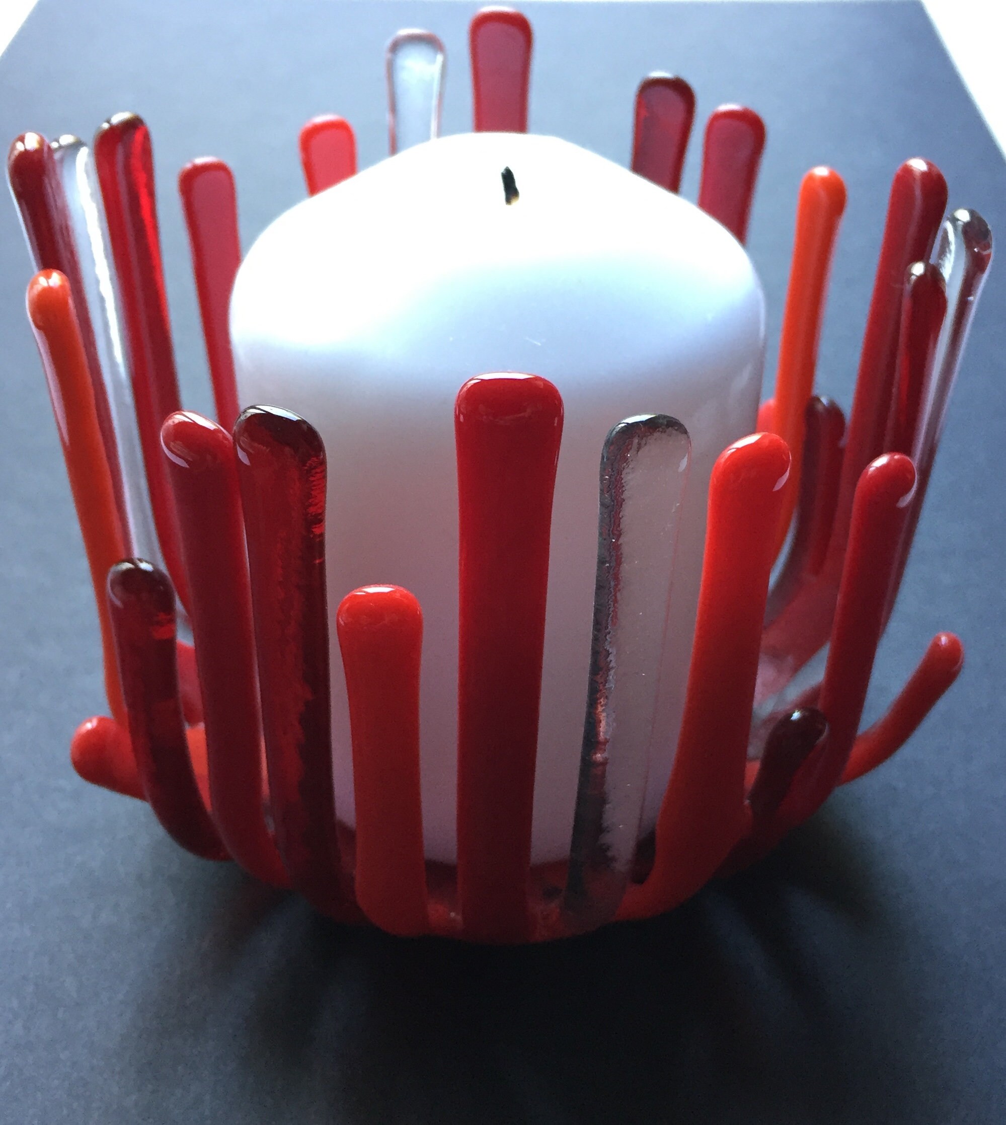 Large Red Fused Glass Candle Holders Handmade Contemporary Etsy