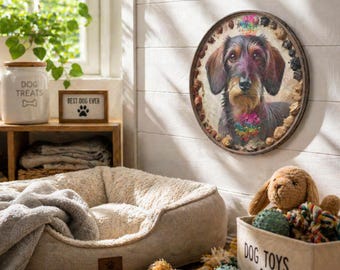 Placa de perro salchicha de pelo duro, letrero de perro salchicha, monumento conmemorativo por la pérdida de una mascota, arte mural en recuerdo de perros, regalo de condolencia