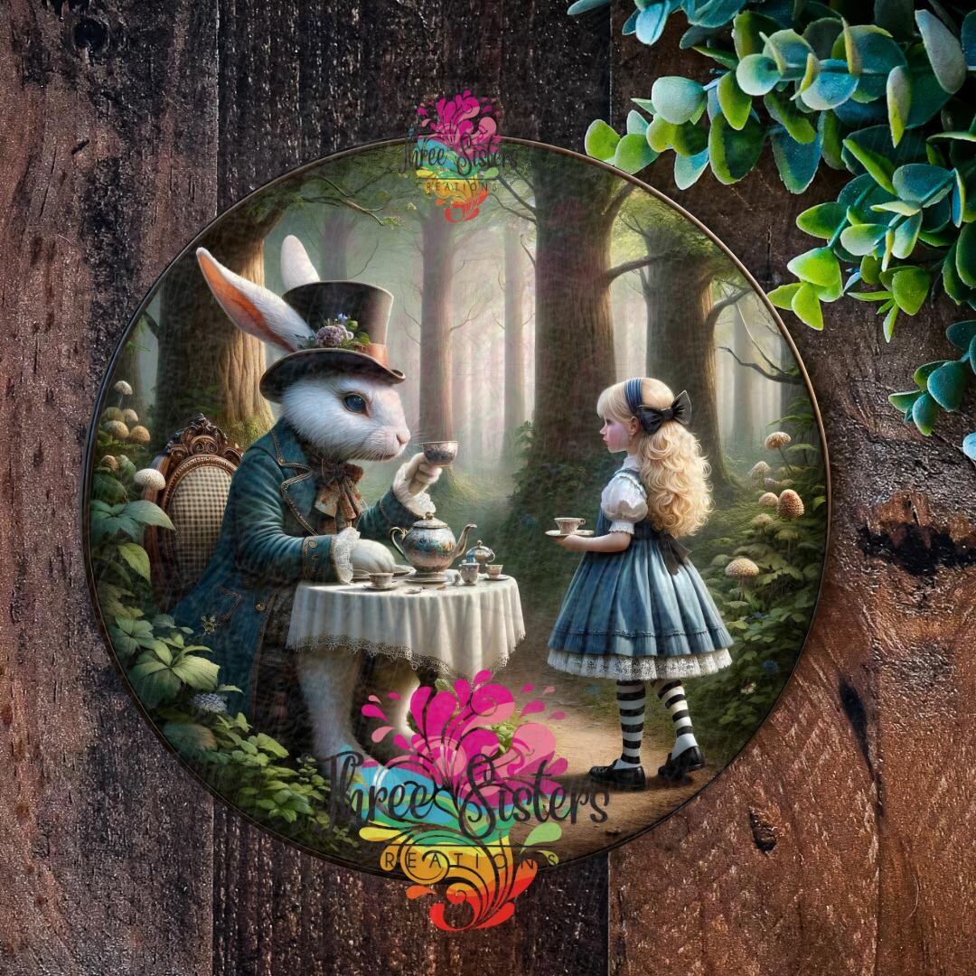 Alice in Wonderland Tea Party Sign, Whimsical Easter Wreath Plaque - Etsy