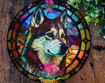 Husky-Schild, Metallhundeschild, Kranzschilder, Glasmalerei, Türkranz