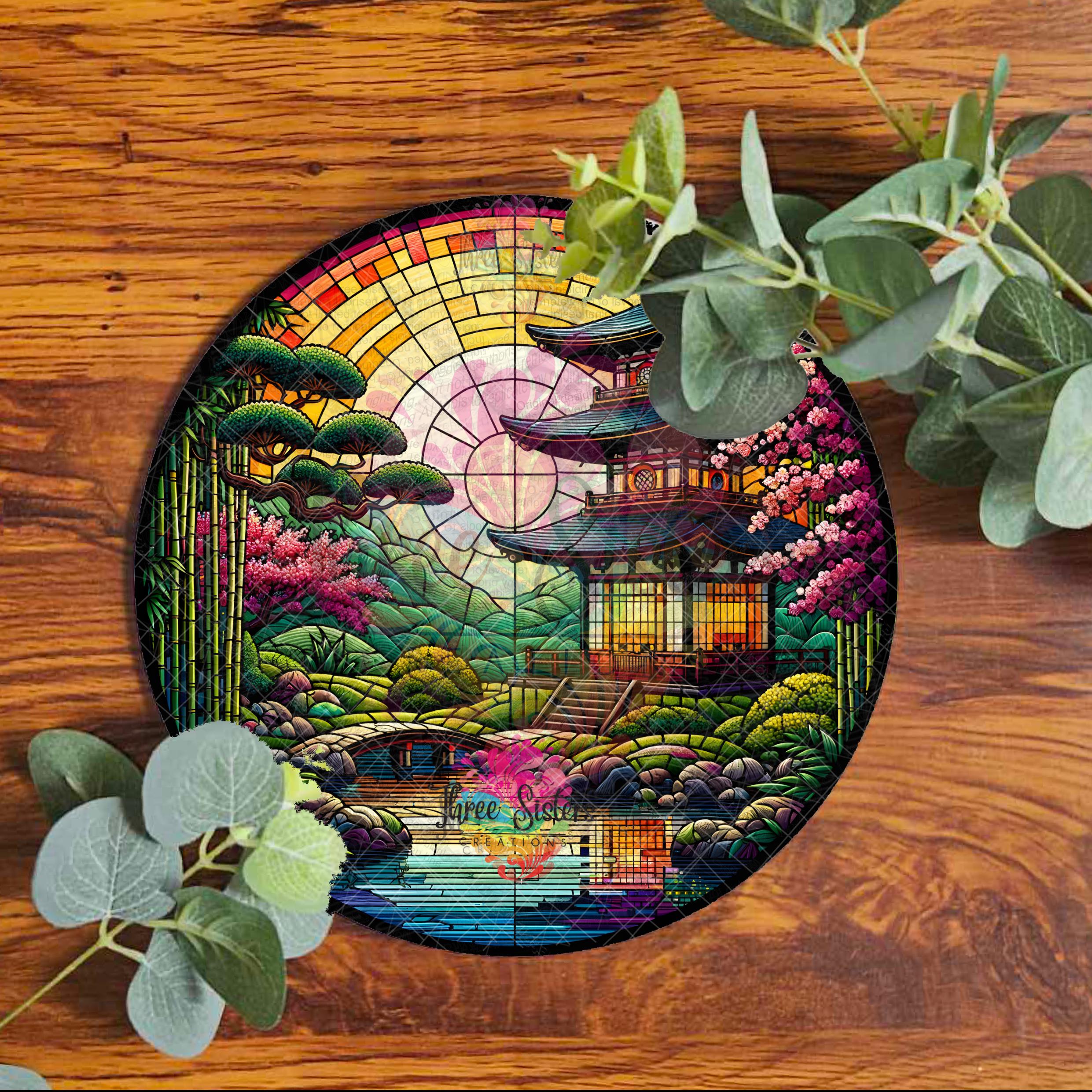 Japanese Pagoda Garden Sign, Zen Temple Metal Wall Art, Outdoor